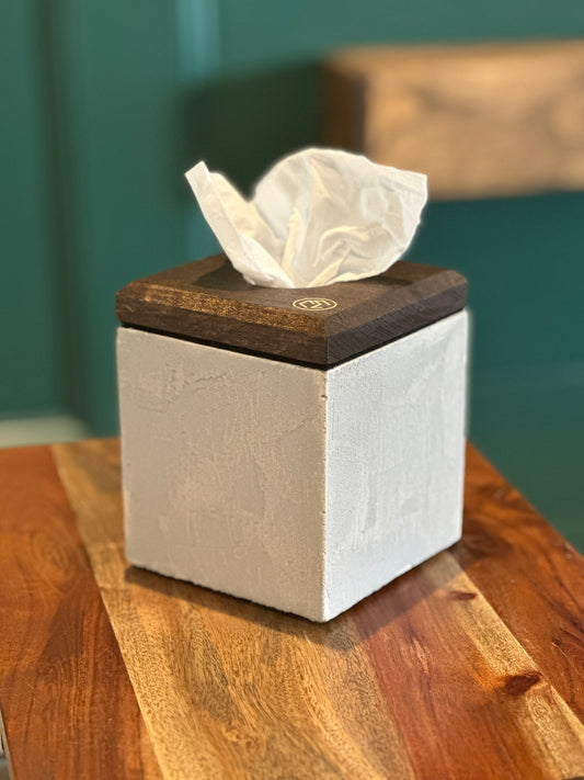 Gray Cube Concrete/Wood Tissue Box