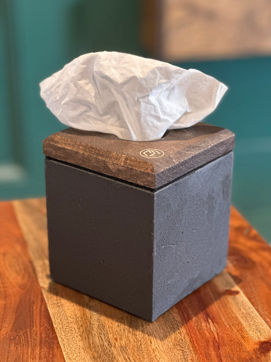 Black Cube Concrete/Wood Tissue Box