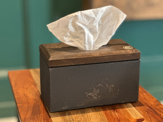 Black Concrete/Wood Tissue Box