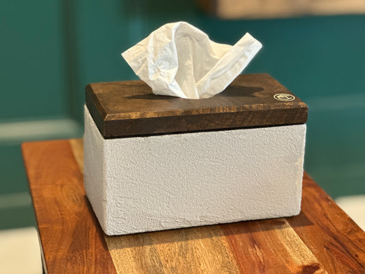 Gray Concrete/Wood Tissue Box